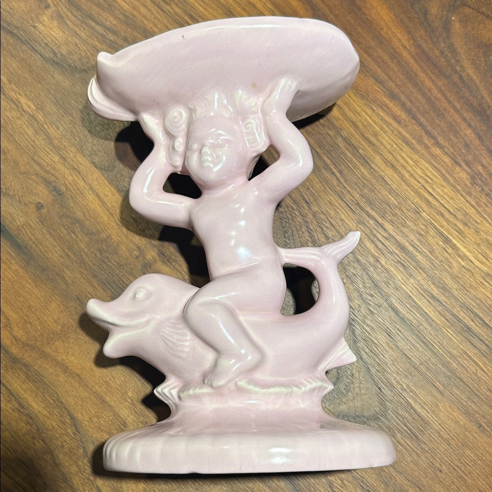 Holland Mold Pink Ceramic Child and Dolphin Figurine